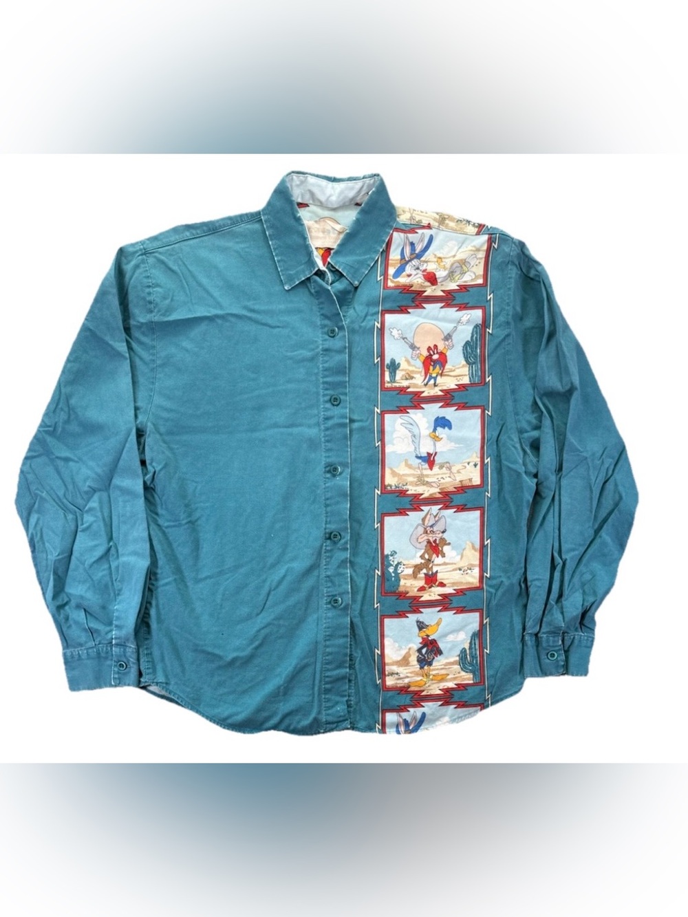 Vintage 1993 Looney Tunes Western Collection by Karman Button Up Shirt Small